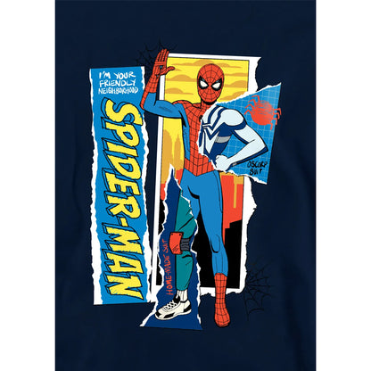 Navy - Side - Spider-Man Childrens-Kids Friendly Neighborhood Scrapbook Hoodie