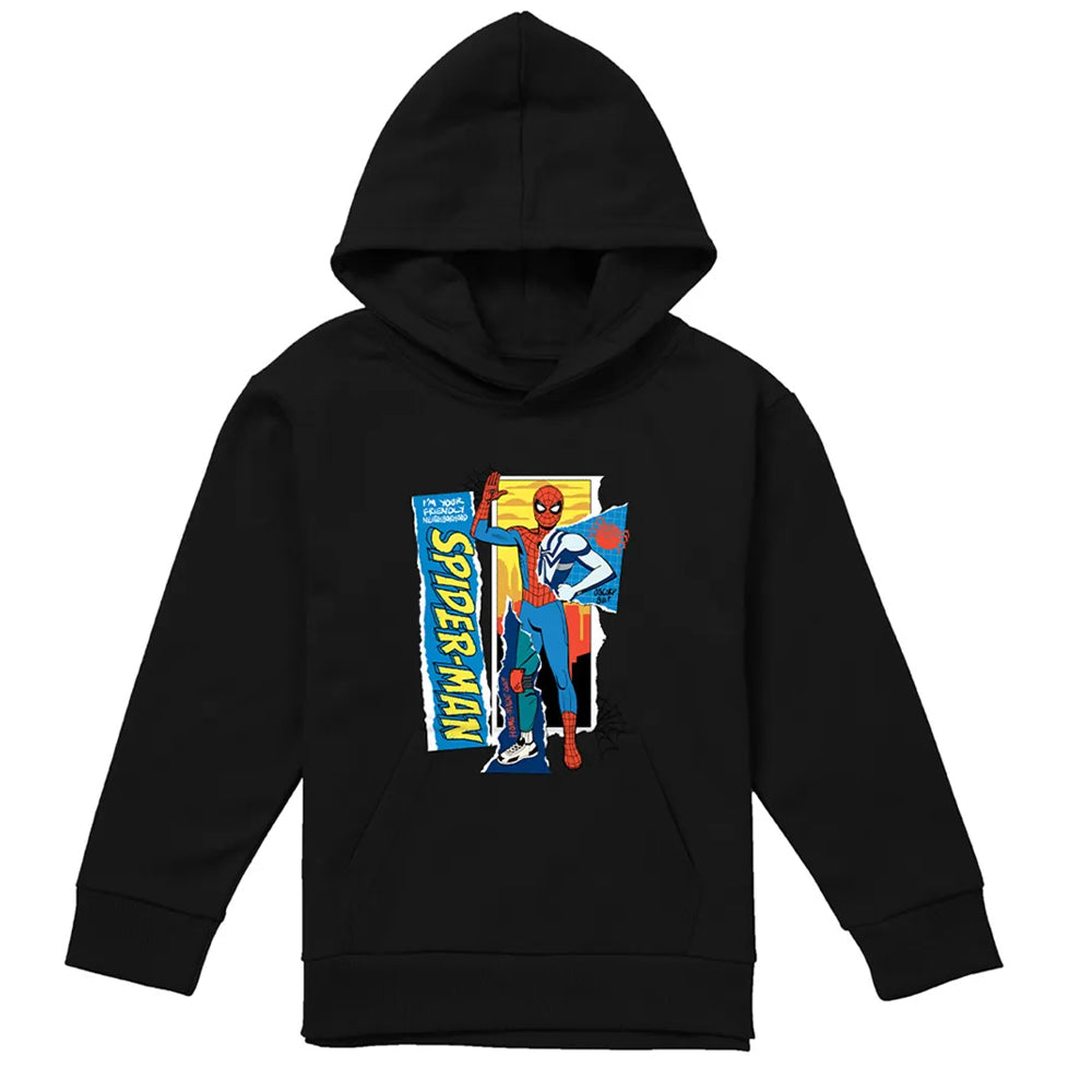 Black - Front - Spider-Man Childrens-Kids Friendly Neighborhood Scrapbook Hoodie
