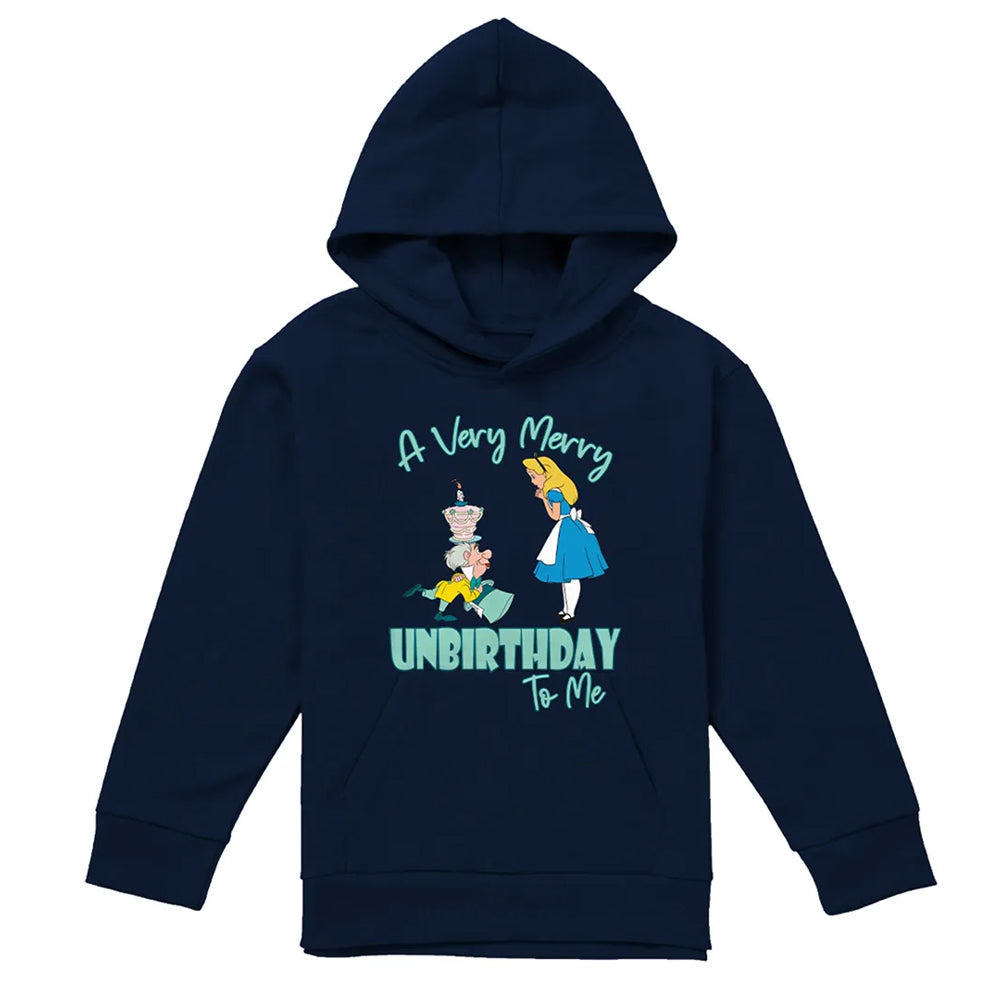 Navy - Front - Disney Childrens-Kids Very Merry Unbirthday To Me Hoodie