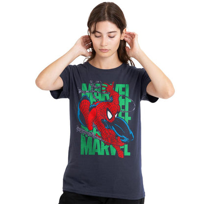 Deep Navy - Lifestyle - Spider-Man Womens-Ladies Wall Crawling T-Shirt