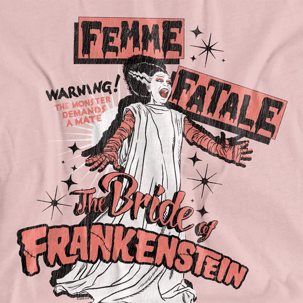 Pink - Back - Universal Monsters Womens-Ladies Femme Fatale Bride Of Frankenstein T-Shirt