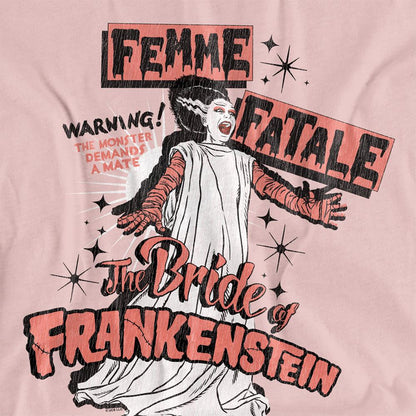Pink - Back - Universal Monsters Womens-Ladies Femme Fatale Bride Of Frankenstein T-Shirt