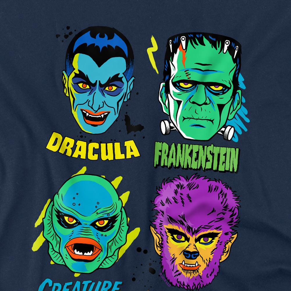 Navy - Back - Universal Monsters Childrens-Kids Wolfman Heads T-Shirt