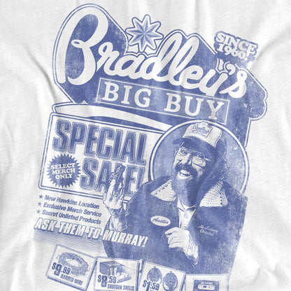 White - Side - Stranger Things Womens-Ladies Bradley´s Big Buy Advert T-Shirt