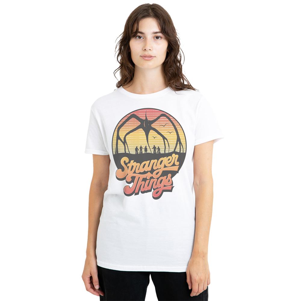 White - Lifestyle - Stranger Things Womens-Ladies 80s Sunset Group Mind Flayer T-Shirt