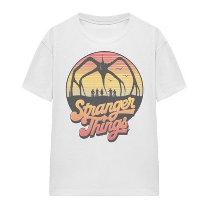 White - Front - Stranger Things Womens-Ladies 80s Sunset Group Mind Flayer T-Shirt