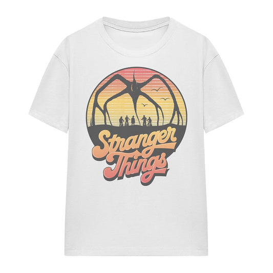 White - Front - Stranger Things Womens-Ladies 80s Sunset Group Mind Flayer T-Shirt