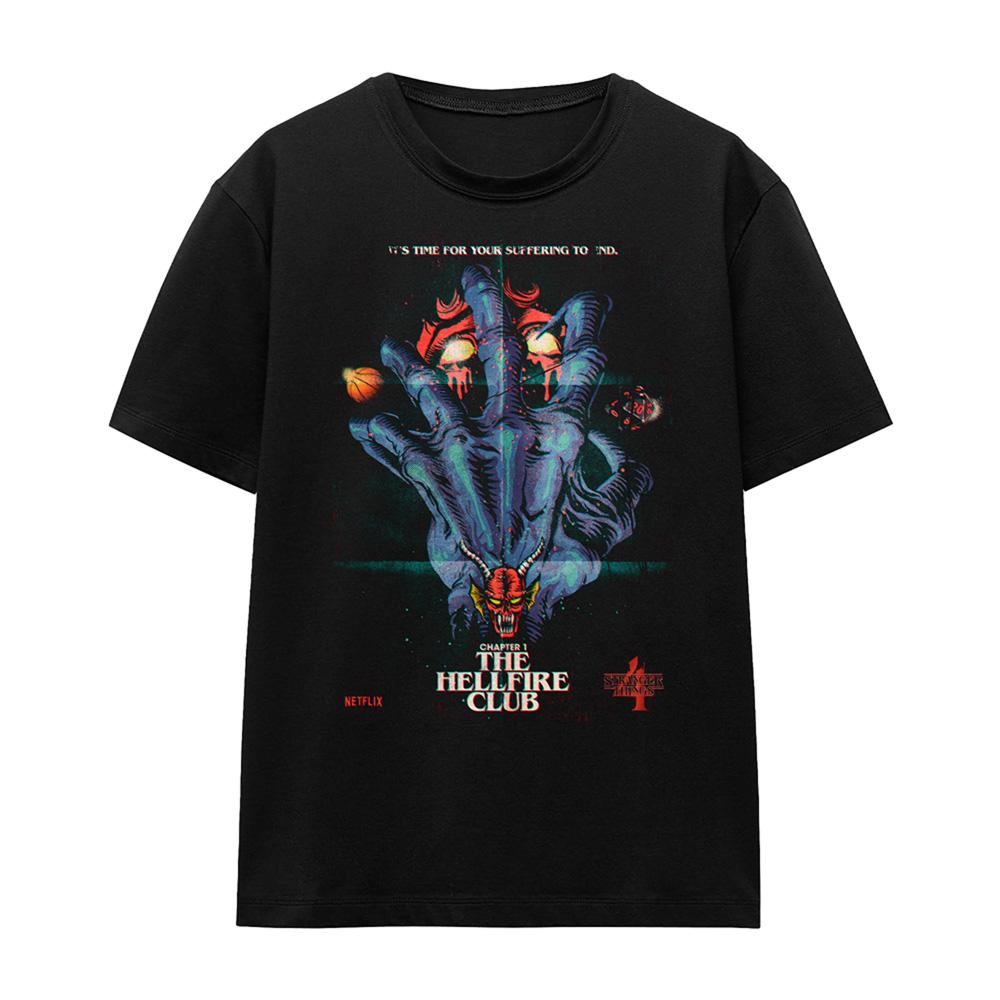 Black - Front - Stranger Things 4 Womens-Ladies Hellfire Poster T-Shirt