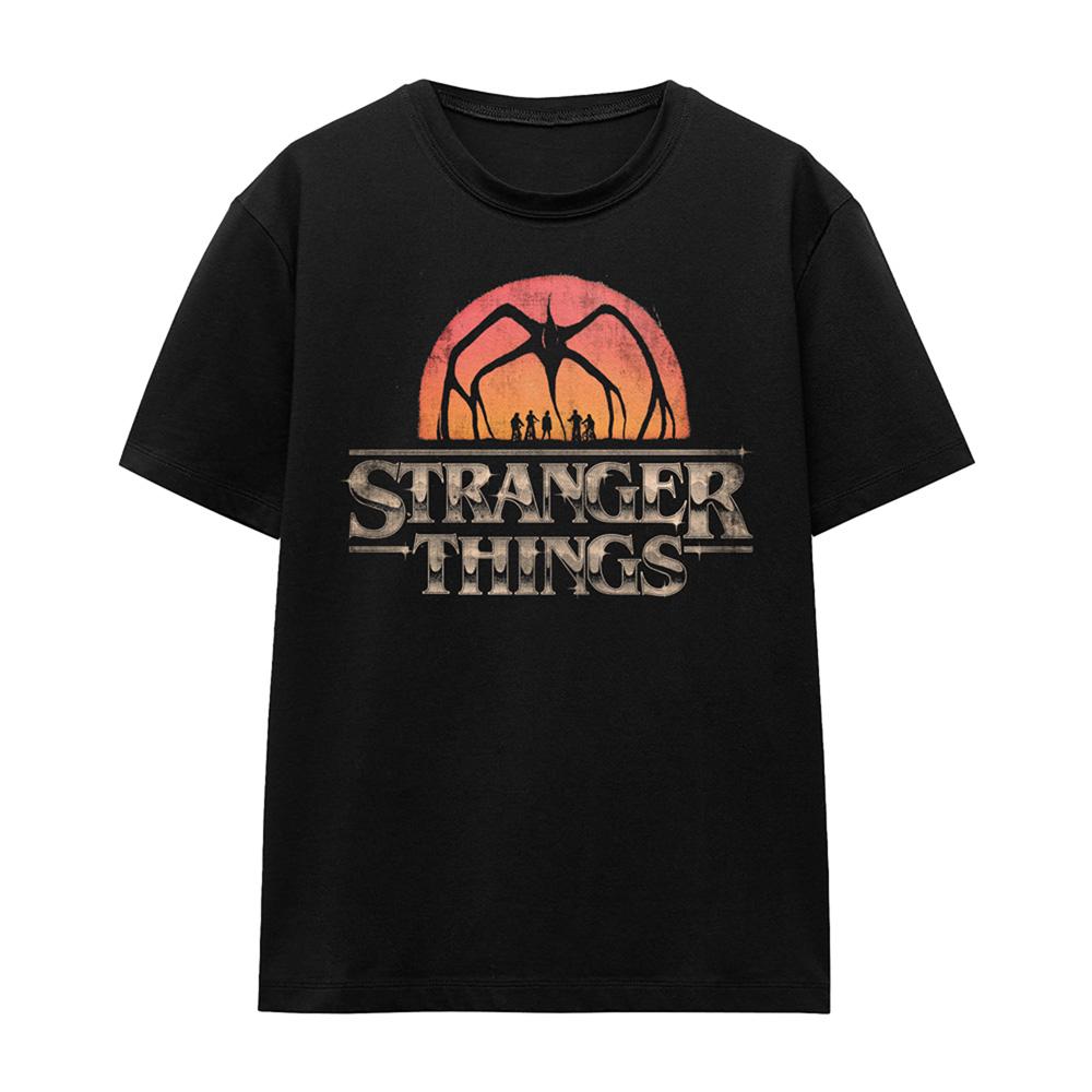 Black - Front - Stranger Things Womens-Ladies Sunset Logo T-Shirt