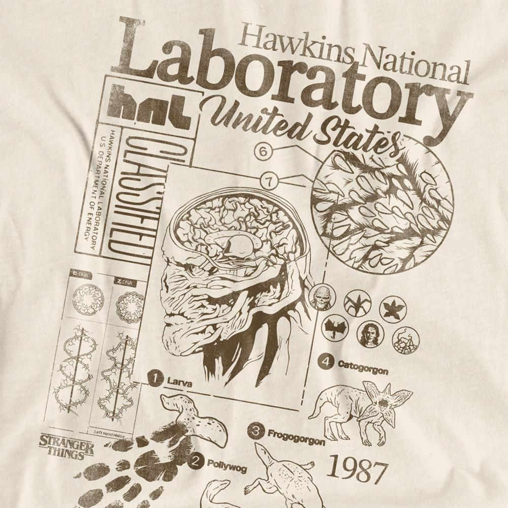 Natural - Side - Stranger Things Womens-Ladies Hawkins Lab Mono T-Shirt