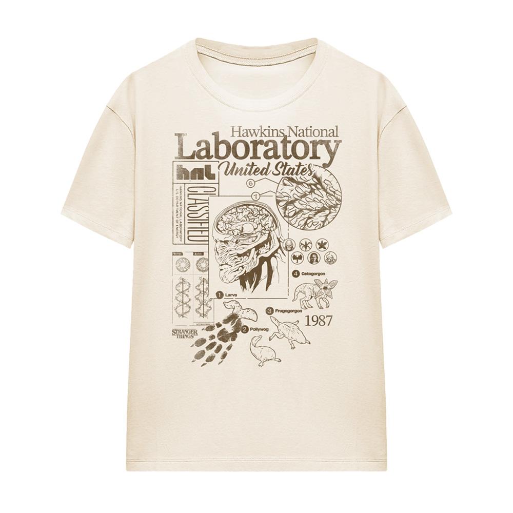 Natural - Front - Stranger Things Womens-Ladies Hawkins Lab Mono T-Shirt