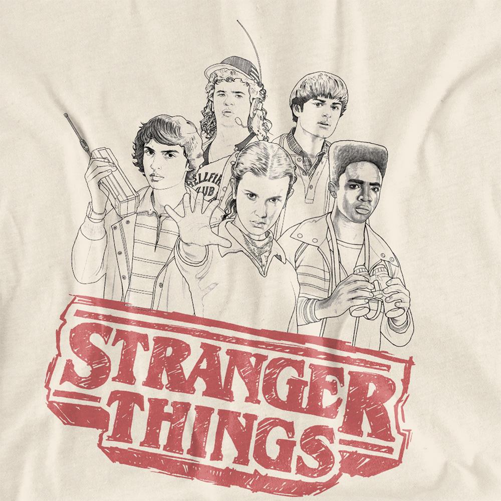 Natural - Side - Stranger Things Womens-Ladies Group Sketch Logo T-Shirt