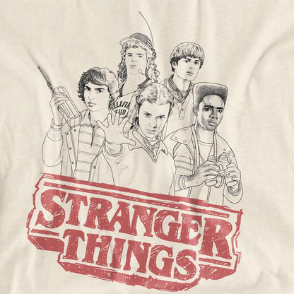 Natural - Side - Stranger Things Womens-Ladies Group Sketch Logo T-Shirt