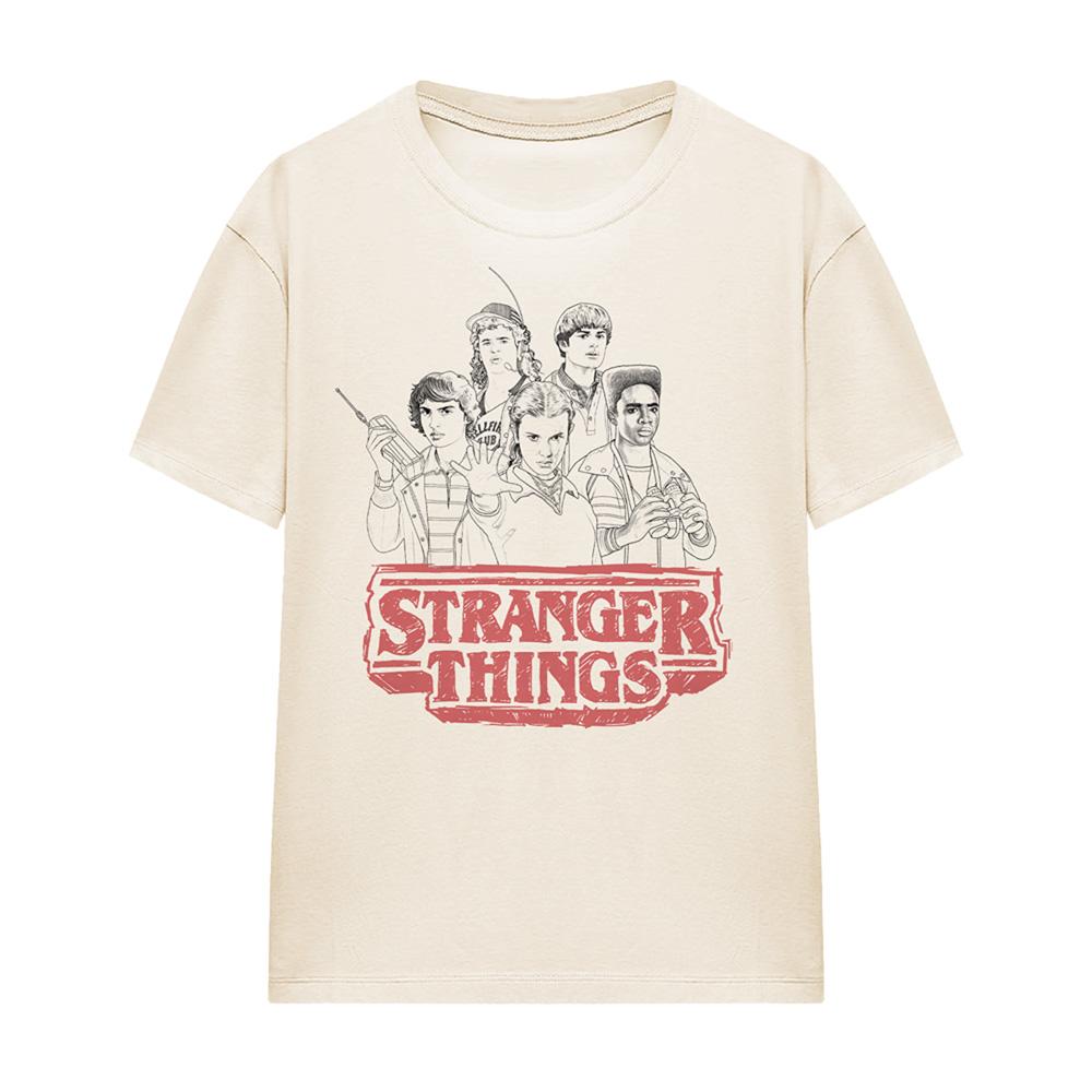 Natural - Front - Stranger Things Womens-Ladies Group Sketch Logo T-Shirt