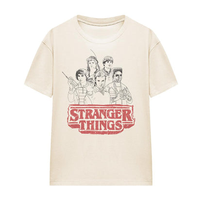 Natural - Front - Stranger Things Womens-Ladies Group Sketch Logo T-Shirt