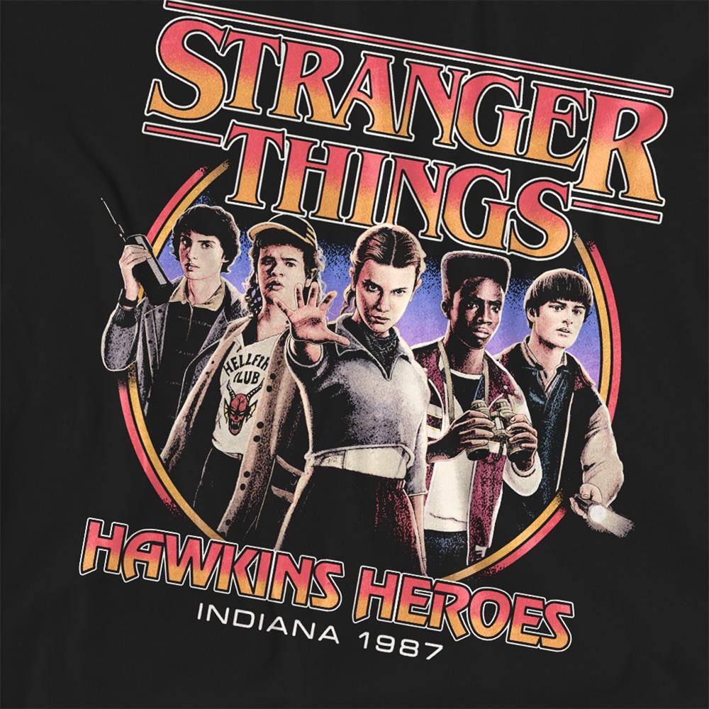 Black - Side - Stranger Things Womens-Ladies Hawkins Heroes Group 1987 T-Shirt