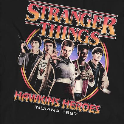 Black - Side - Stranger Things Womens-Ladies Hawkins Heroes Group 1987 T-Shirt