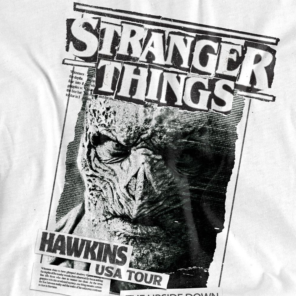 White - Side - Stranger Things Womens-Ladies Vecna Newspaper T-Shirt