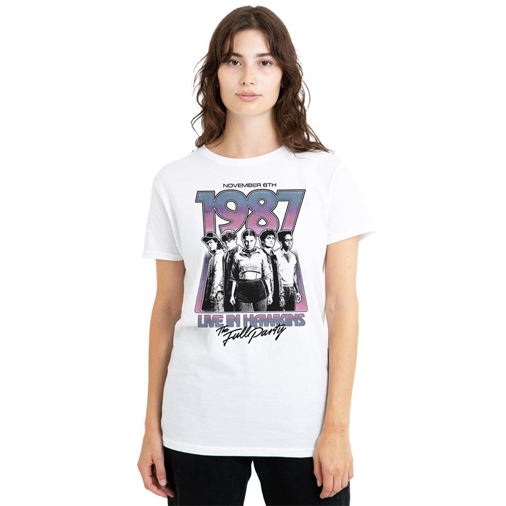 White - Lifestyle - Stranger Things Womens-Ladies Hawkins 1987 Group Tour Poster T-Shirt