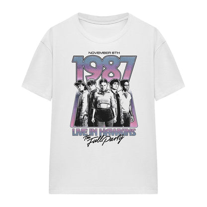 White - Front - Stranger Things Womens-Ladies Hawkins 1987 Group Tour Poster T-Shirt