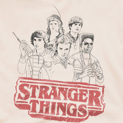 Natural - Side - Stranger Things 5 Unisex Adult Group Sketch Logo T-Shirt