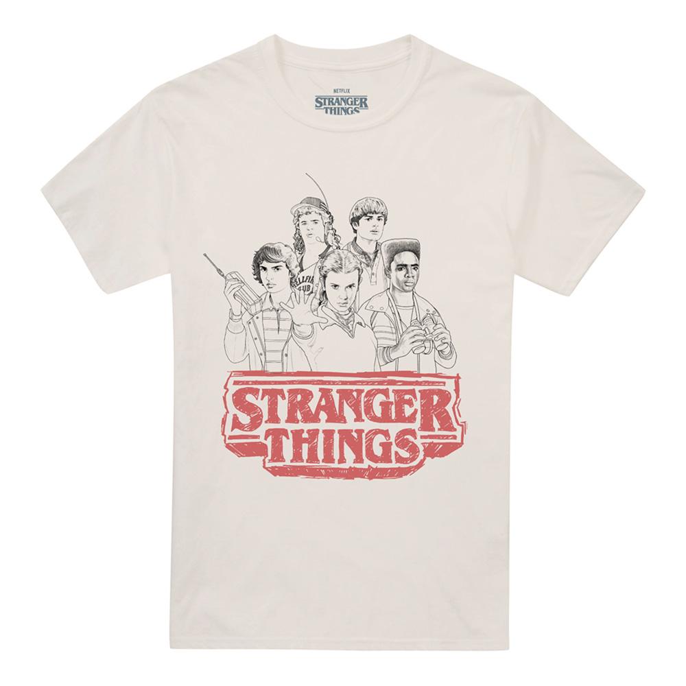 Natural - Front - Stranger Things 5 Unisex Adult Group Sketch Logo T-Shirt