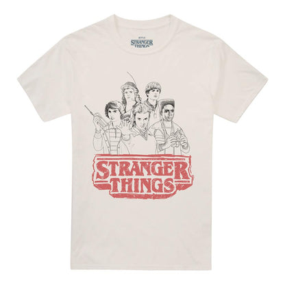 Natural - Front - Stranger Things 5 Unisex Adult Group Sketch Logo T-Shirt