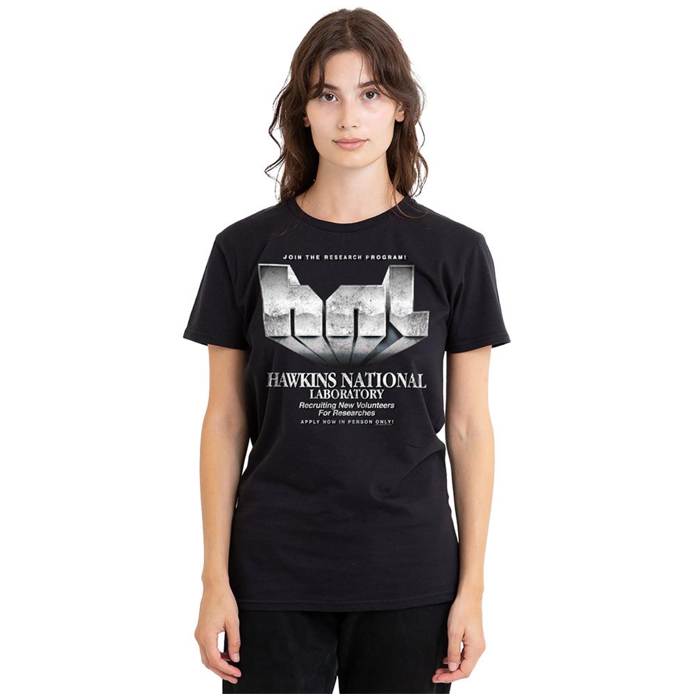 Black - Lifestyle - Stranger Things 5 Womens-Ladies Hawkins Lab Logo T-Shirt