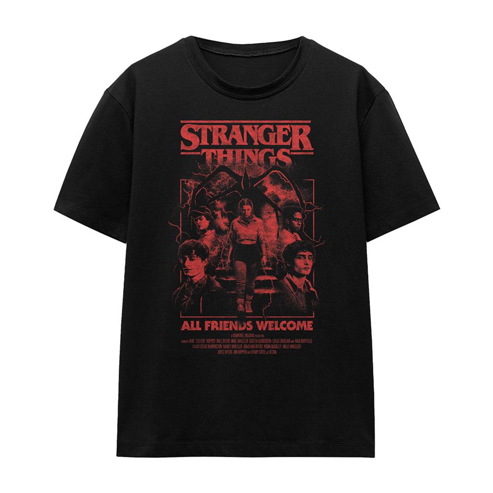 Black - Front - Stranger Things 5 Womens-Ladies Mind Flayer Group Poster T-Shirt