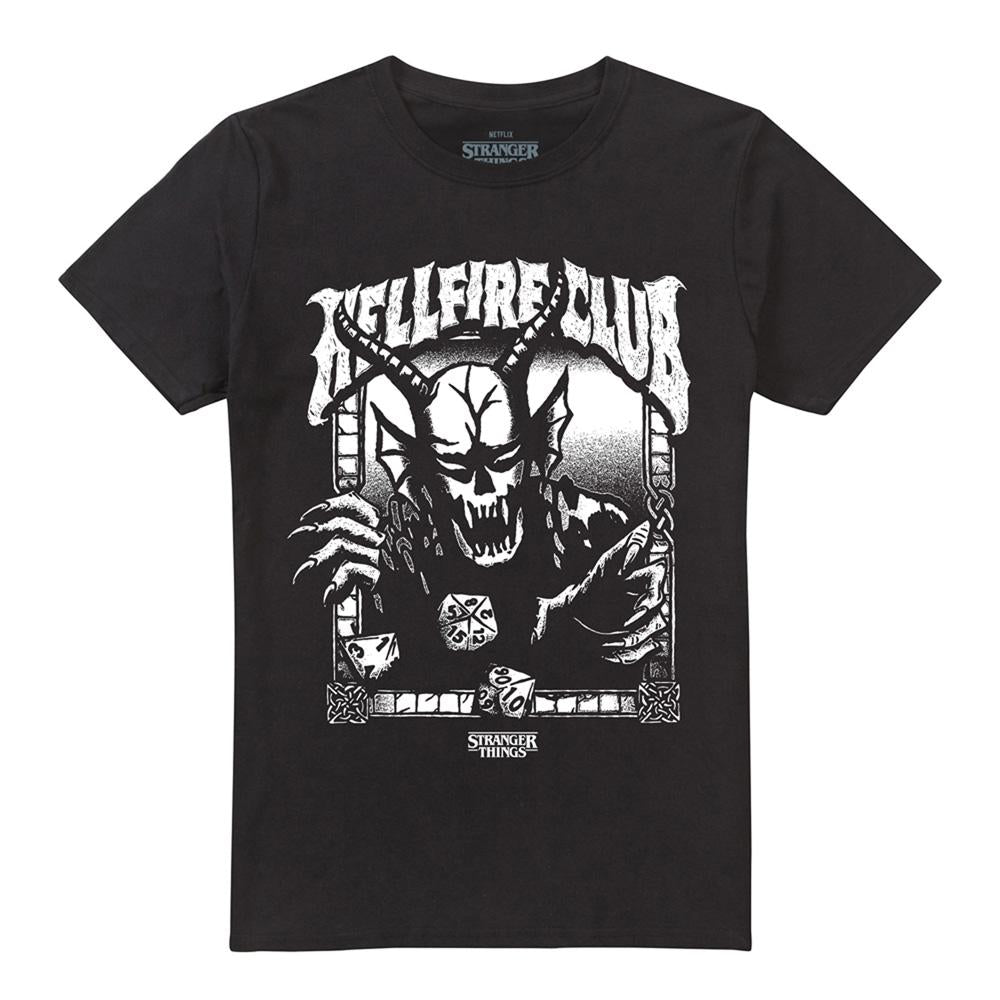 Black - Front - Stranger Things 5 Unisex Adult Hellfire Club Mono T-Shirt