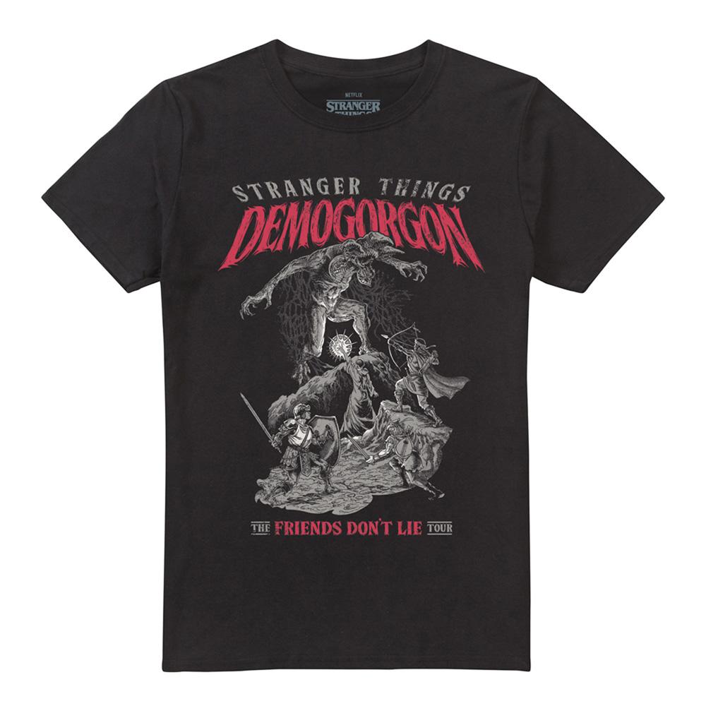 Black - Front - Stranger Things 5 Unisex Adult Friends Don´t Lie Demogorgon T-Shirt