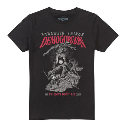 Black - Front - Stranger Things 5 Unisex Adult Friends Don´t Lie Demogorgon T-Shirt