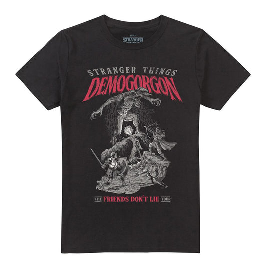 Black - Front - Stranger Things 5 Unisex Adult Friends Don´t Lie Demogorgon T-Shirt