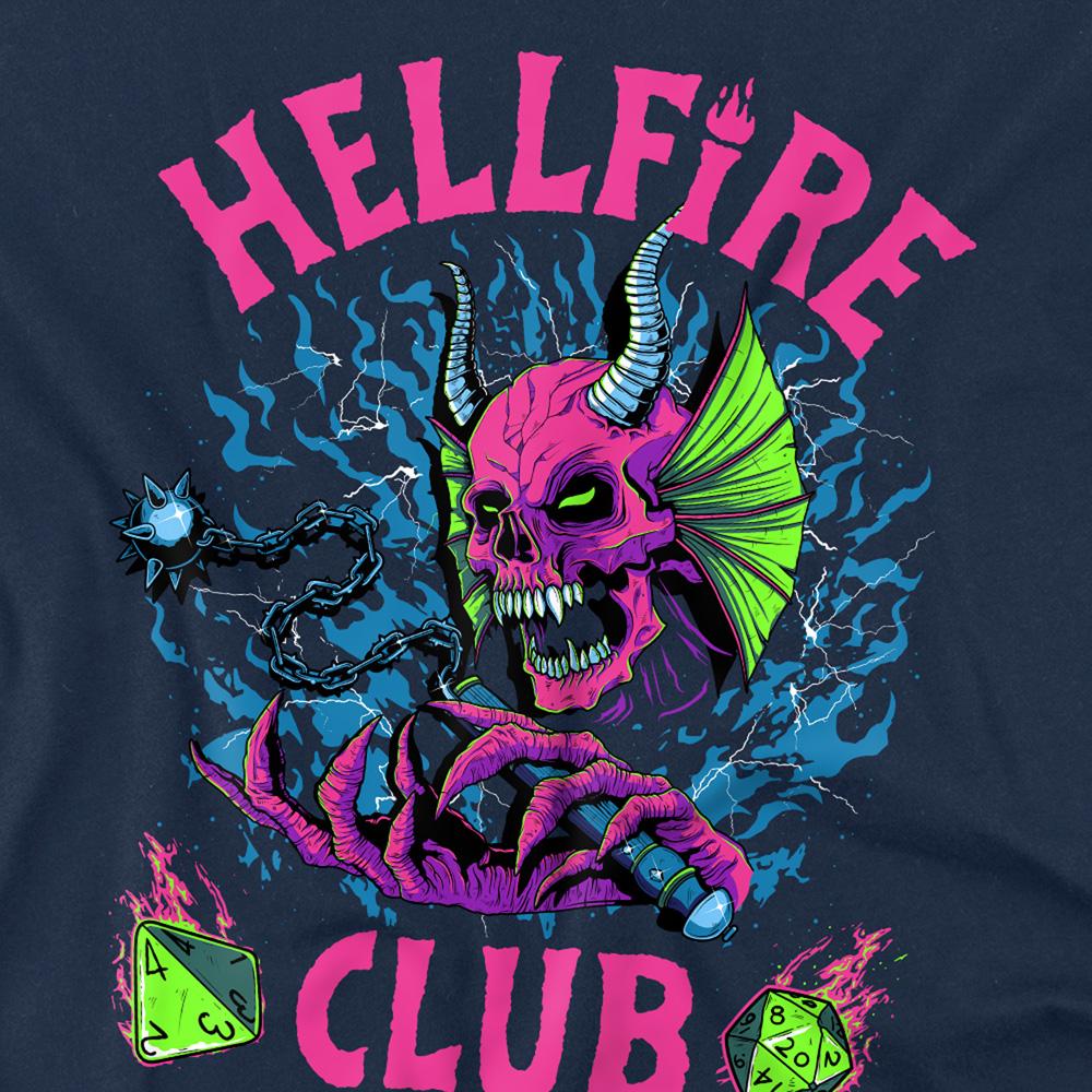 Navy - Side - Stranger Things 4 Unisex Adult Hellfire Dice Neon T-Shirt