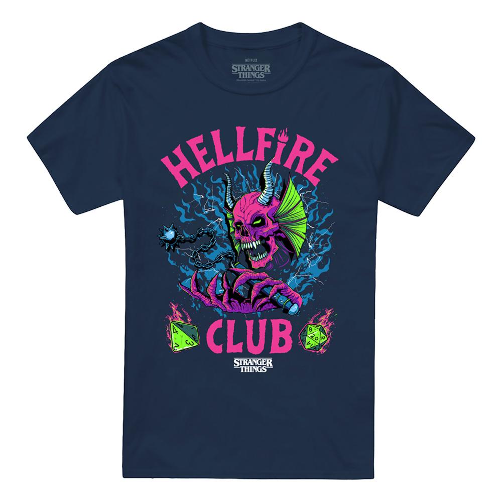 Navy - Front - Stranger Things 4 Unisex Adult Hellfire Dice Neon T-Shirt
