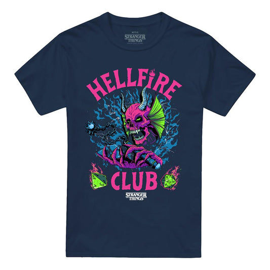 Navy - Front - Stranger Things 4 Unisex Adult Hellfire Dice Neon T-Shirt