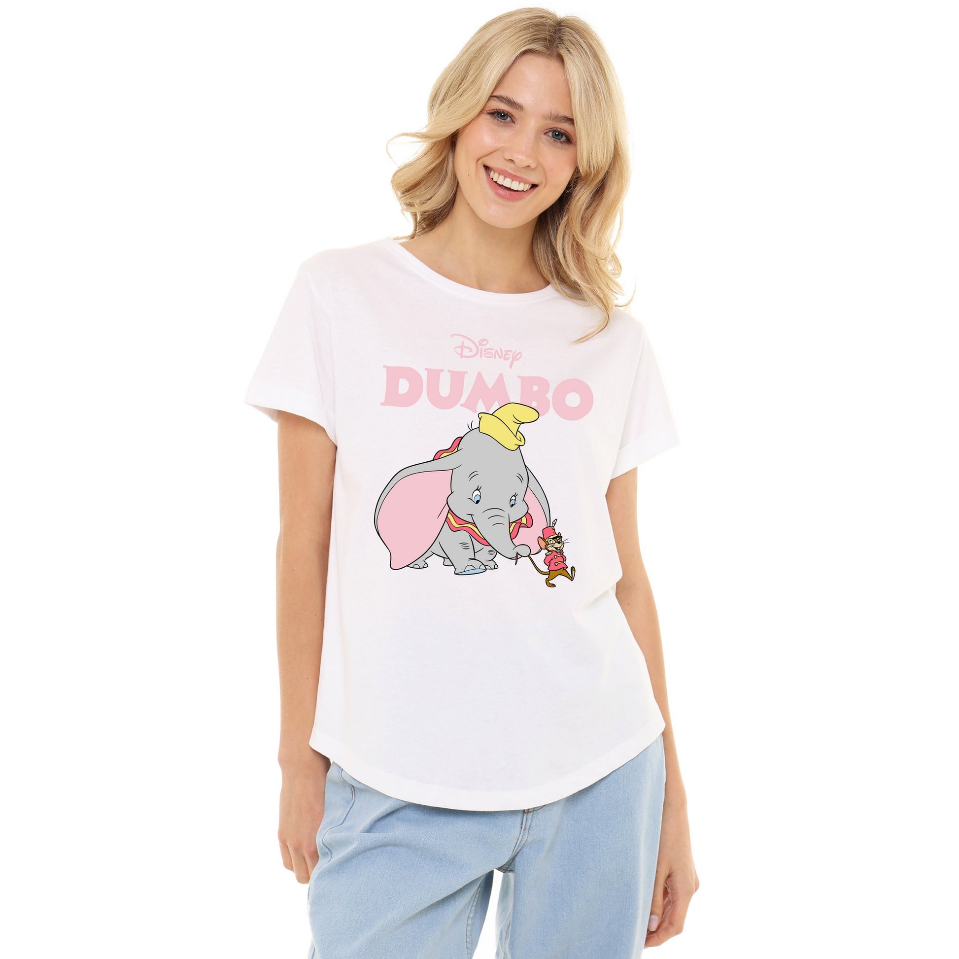 White - Side - Dumbo Womens-Ladies Timothy Mouse T-Shirt