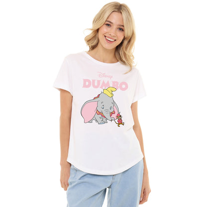 White - Side - Dumbo Womens-Ladies Timothy Mouse T-Shirt