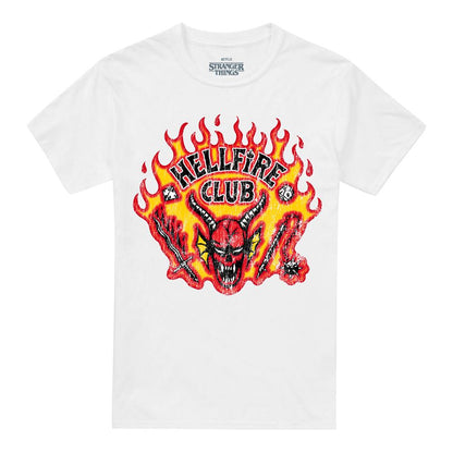 White - Front - Stranger Things 5 Unisex Adult Hellfire Flames T-Shirt