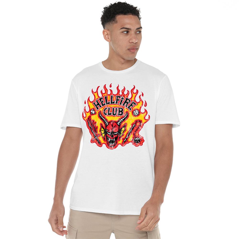 White - Back - Stranger Things 5 Unisex Adult Hellfire Flames T-Shirt