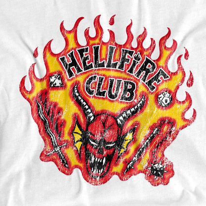 White - Side - Stranger Things 5 Unisex Adult Hellfire Flames T-Shirt