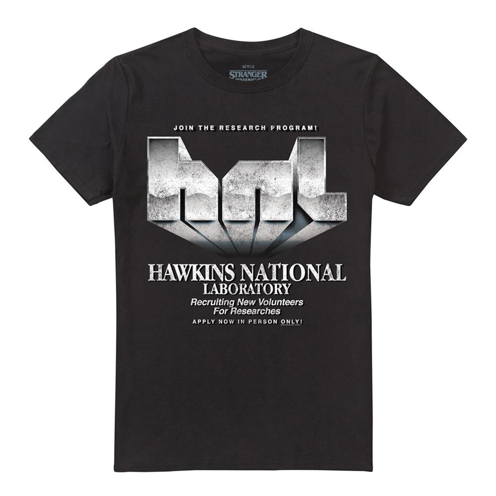 Black - Front - Stranger Things 5 Unisex Adult Hawkins Lab Logo T-Shirt