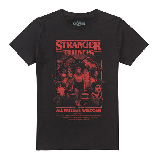 Black - Front - Stranger Things 5 Unisex Adult Group Horror Mind Flayer Movie Poster T-Shirt