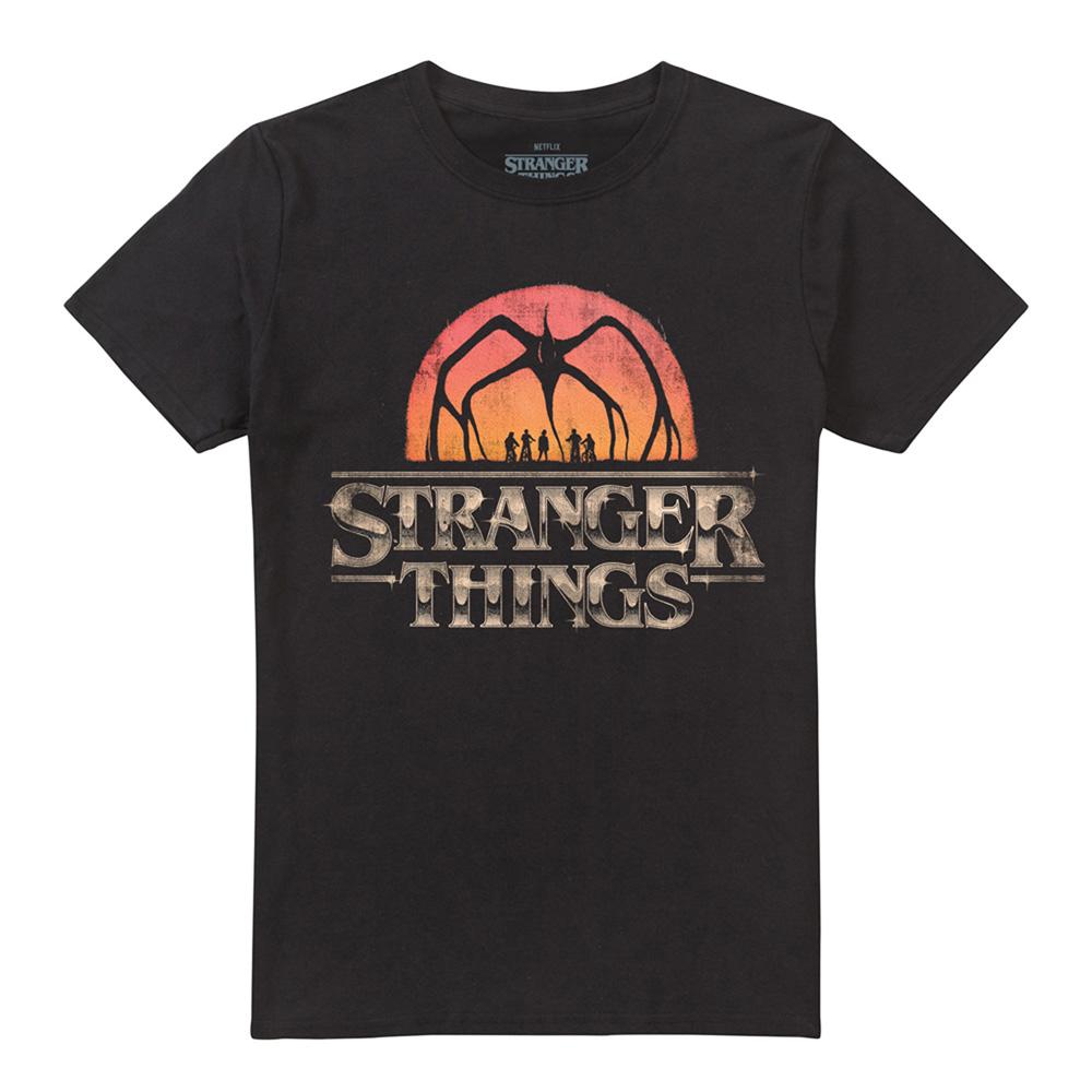 Black - Front - Stranger Things 5 Unisex Adult Sunset Logo T-Shirt