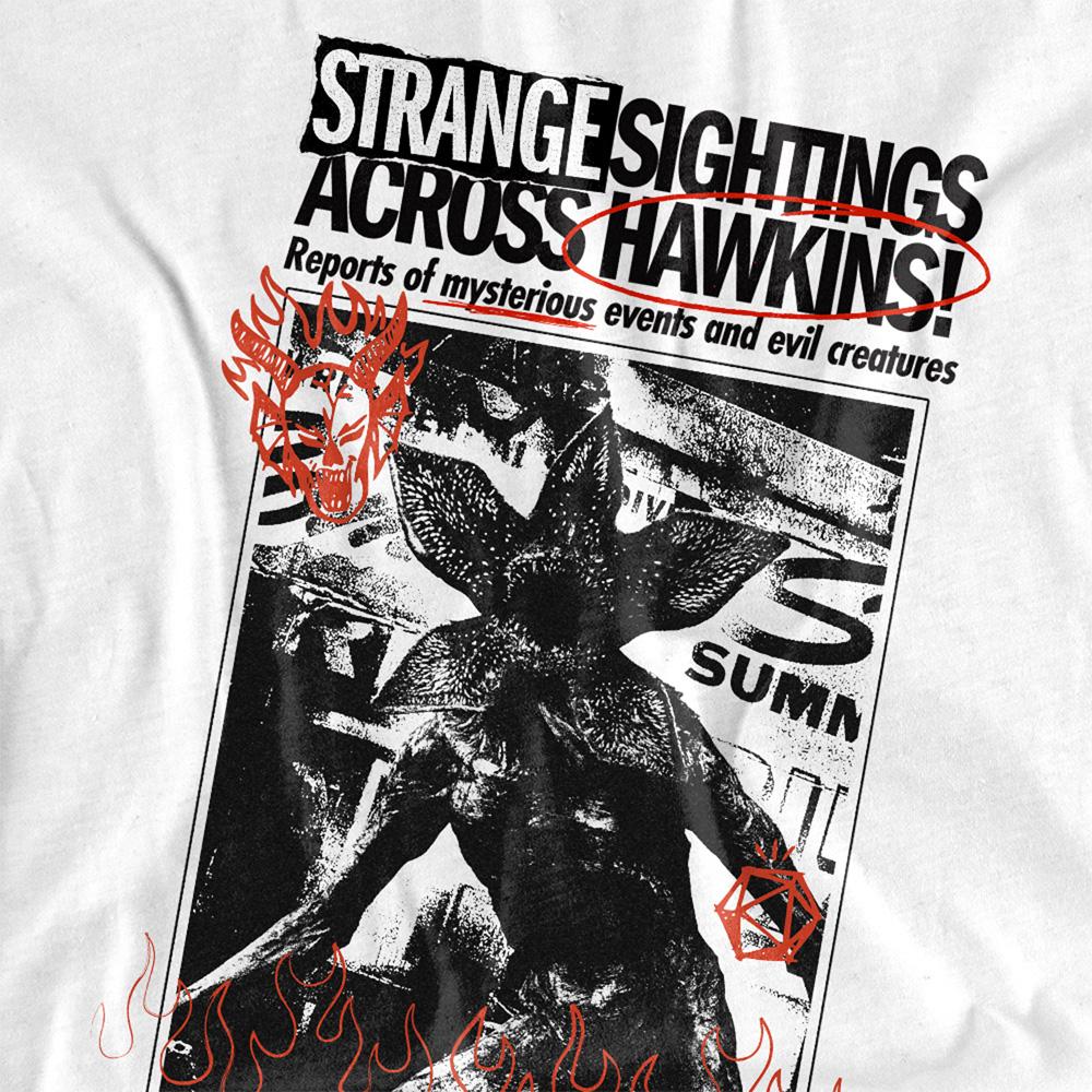 White - Side - Stranger Things 5 Unisex Adult Sighting Demogorgon Newspaper T-Shirt