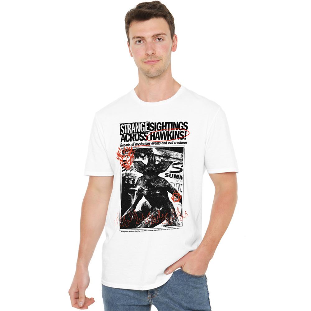 White - Lifestyle - Stranger Things 5 Unisex Adult Sighting Demogorgon Newspaper T-Shirt