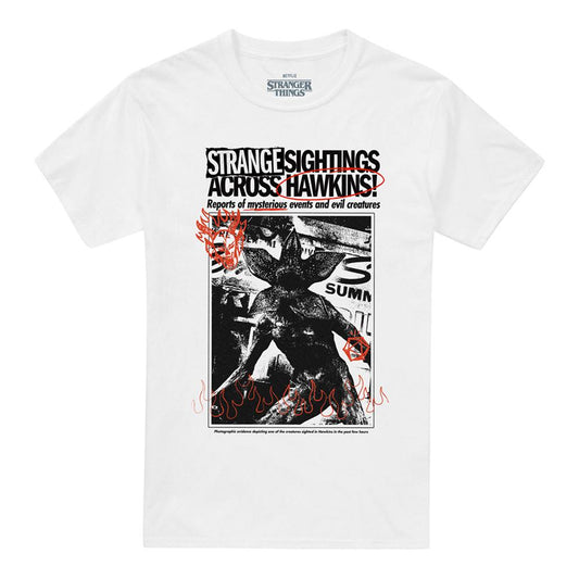 White - Front - Stranger Things 5 Unisex Adult Sighting Demogorgon Newspaper T-Shirt