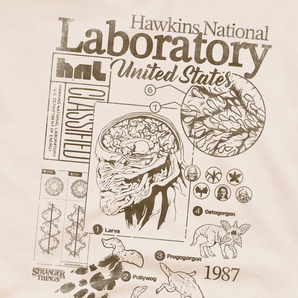 Natural - Side - Stranger Things 5 Unisex Adult Hawkins Lab Mono T-Shirt