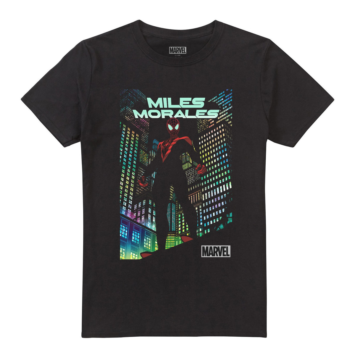 Black - Front - Spider-Man Mens Neon City T-Shirt