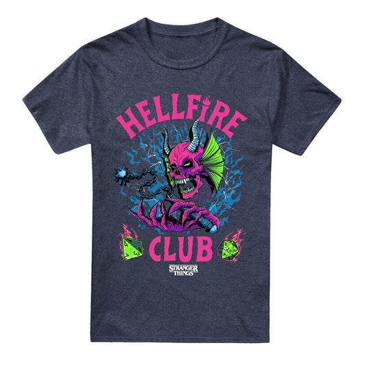 Navy - Front - Stranger Things 4 Unisex Adult Hellfire Dice Neon T-Shirt